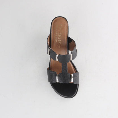 Froggie Shoes Shoes Mid-Heel H-bar Sandal in Black - 12923