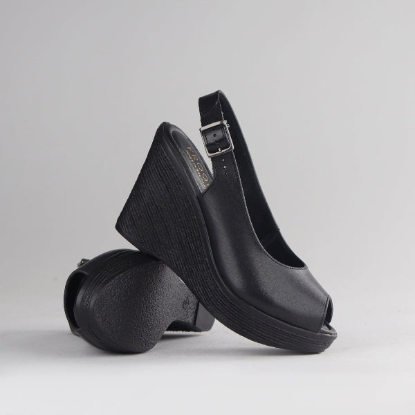 Froggie Shoes Shoes Slingback Peep Toe Wedge Sandal in Black - 12943
