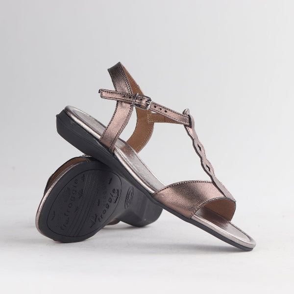 Froggie Shoes Shoes Slingback T-bar Flat Sandal in Lead Metallic - 12963