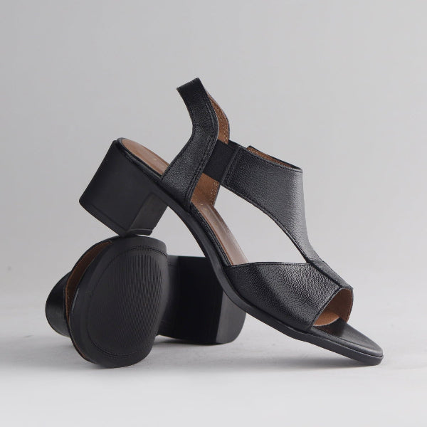 Factory Shop Shoes Block Heel T-bar Slingback Sandal in Black - 12944