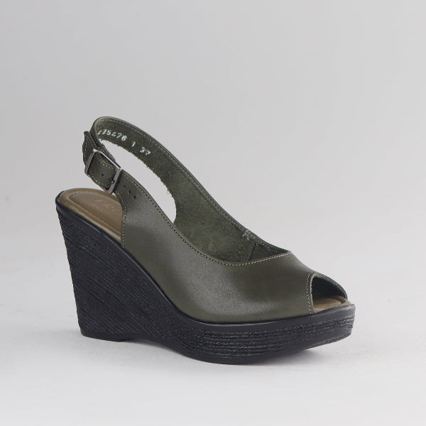 Froggie Shoes Shoes Slingback Peep Toe Wedge Sandal in Forest - 12943