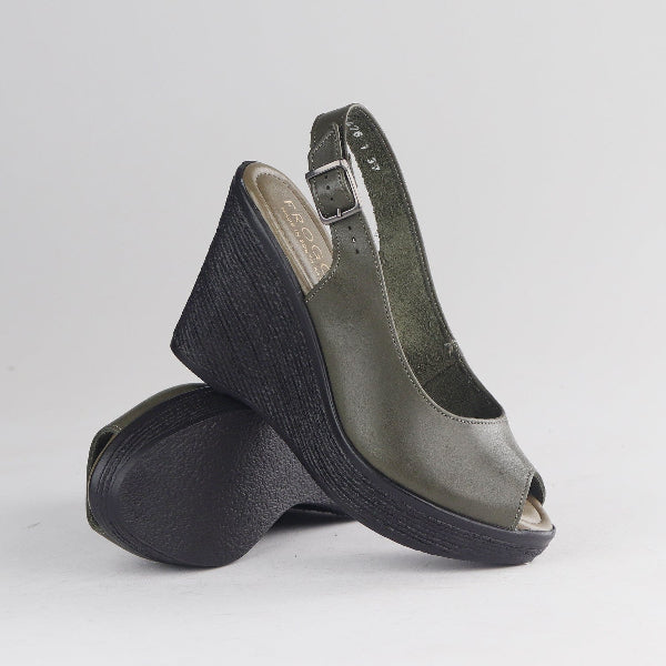 Froggie Shoes Shoes Slingback Peep Toe Wedge Sandal in Forest - 12943