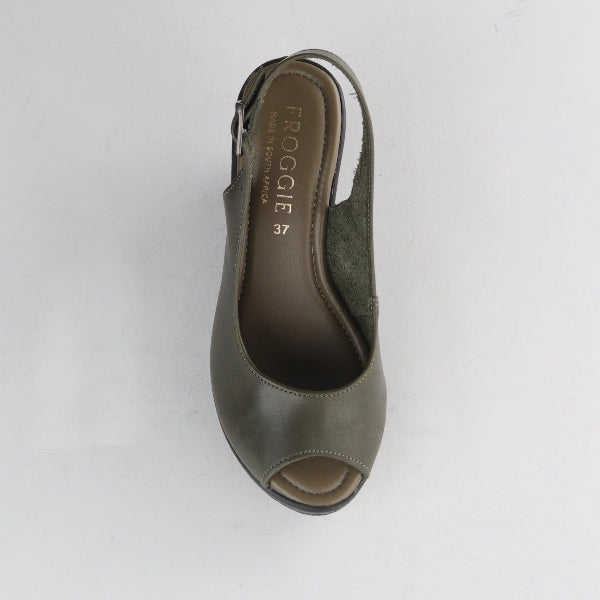Froggie Shoes Shoes Slingback Peep Toe Wedge Sandal in Forest - 12943