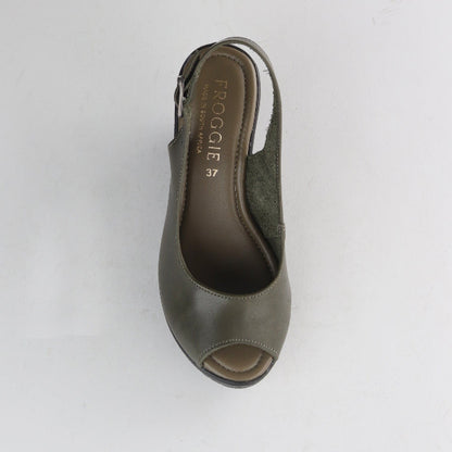 Froggie Shoes Shoes Slingback Peep Toe Wedge Sandal in Forest - 12943