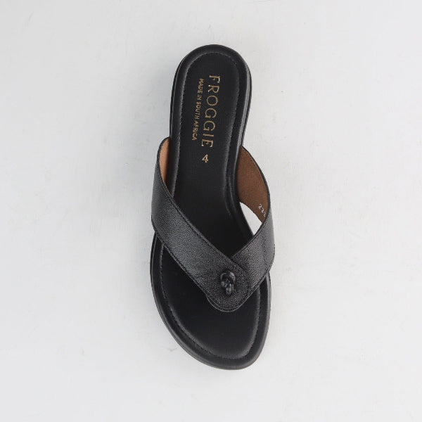 Froggie Shoes Shoes Open-toe slip-on V -mule flat sandal in Black - 12955