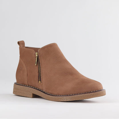 Froggie Shoes Shoes Ankle Boot with Gold Zip in Tobacco - 12777