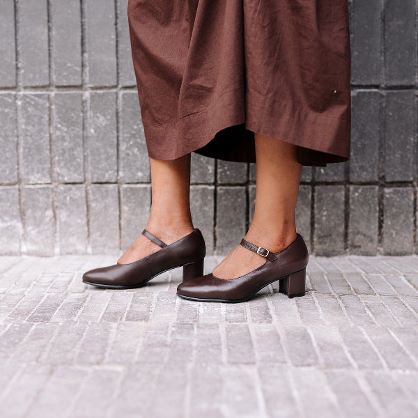 Women's Leather Mary Jane Court – 50mm Block Heel Comfort