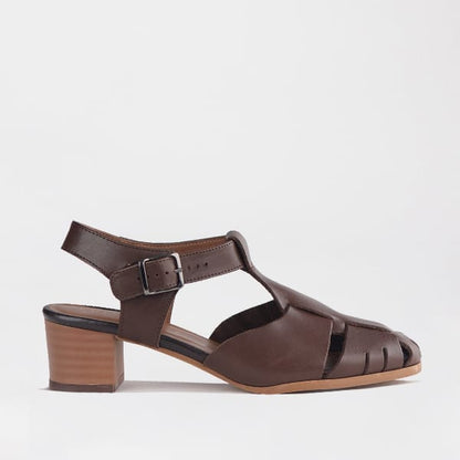 Froggie Women’s Mid Heel Fisherman Sandal - Brown Leather-12993 - side