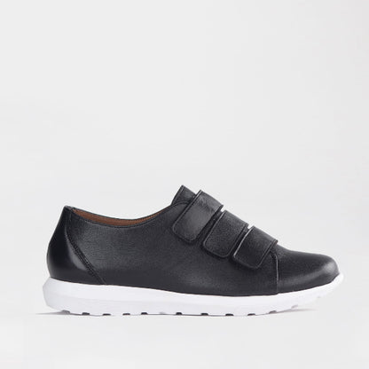 Froggie Women’s Sneaker- Velcro Fastening- Black Leather- 13044 - side