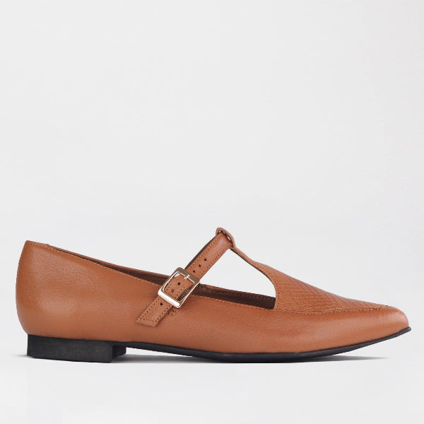 Froggie Shoes Shoes 3 / Tan Multi / 12783 Flat Pointed T-bar Pump in Tan Multi - 12783