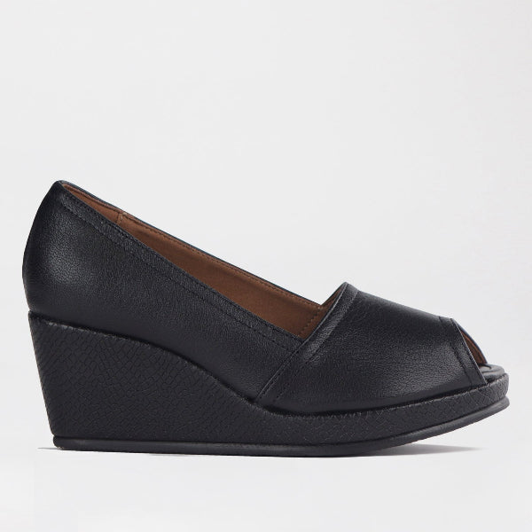 Froggie Shoes Shoes 4 / Black / 11171 Peep Toe Wedge in Black - 11171