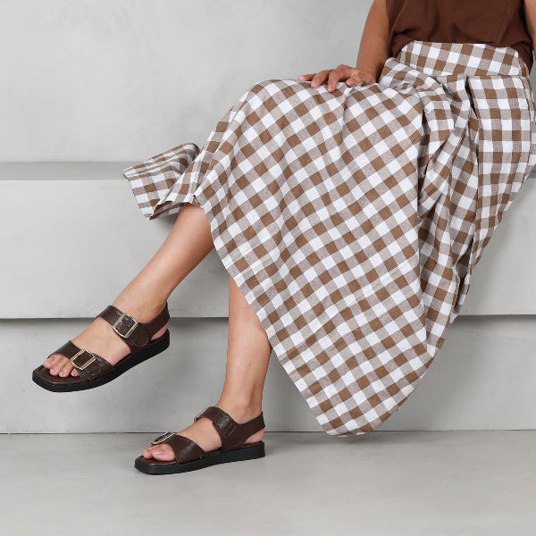Elegant Double Buckle Sling Sandals – Gold Trim – Froggie Shoes