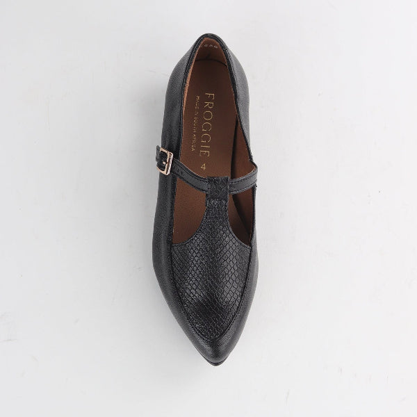 Froggie Shoes Shoes Flat Pointed T-bar Pump in Black - 12783