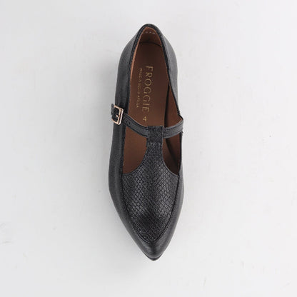 Froggie Shoes Shoes Flat Pointed T-bar Pump in Black - 12783