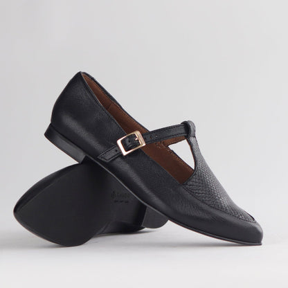 Froggie Shoes Shoes Flat Pointed T-bar Pump in Black - 12783