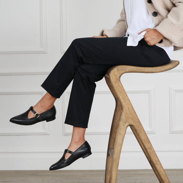Froggie Shoes Shoes Flat Pointed T-bar Pump in Black - 12783
