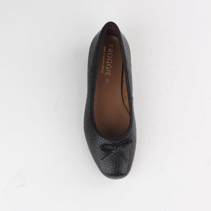 Froggie Shoes Shoes Soft Square Toe Ballerina Flat Pump with Bow in Black Multi- 12796
