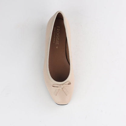 Froggie Shoes Shoes Soft Square Toe Ballerina Flat Pump with Bow in Ivory Multi- 12796