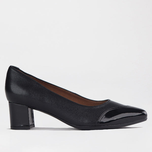 Froggie Shoes Shoes 3 / Black Multi1 / 12611 Pointed Block Heel Court Shoe in Black multi1 - 12611