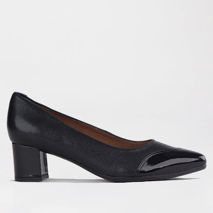 Froggie Shoes Shoes 3 / Black Multi1 / 12611 Pointed Block Heel Court Shoe in Black multi1 - 12611