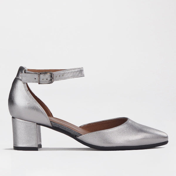 Froggie Shoes Shoes 3 / Pewter / 12802 Pointed Block Heel with Ankle Strap in Pewter - 12802