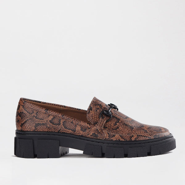 Froggie Shoes Shoes 36 / Saddle / 12772 Chunky sole loafer with black horsebit trim in Saddle - 12772
