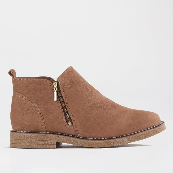 Froggie Shoes Shoes C36 / Tobacco / 12777 Ankle Boot with Gold Zip in Tobacco - 12777