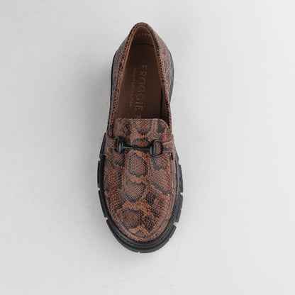 Froggie Shoes Shoes Chunky sole loafer with black horsebit trim in Saddle - 12772
