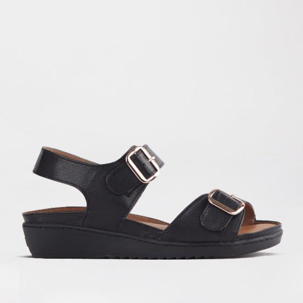 Froggie Shoes Shoes Double Band Sandal with Removable footbed in Black - 12411