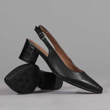 Pointed Block Heel Slingback Sandal in Black