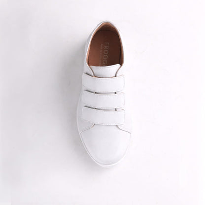 Froggie Women’s Sneaker- Velcro Fastening- White Leather- 13044 - top angle