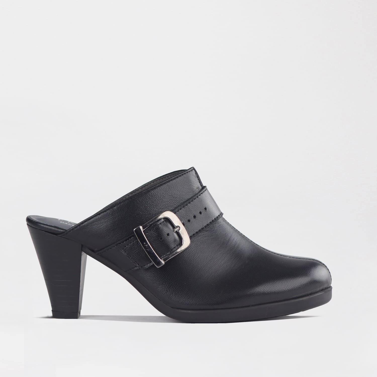 Factory Shop Froggie Women’s Push in Heeled Mule- Black leather-13048