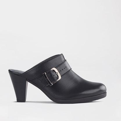 Factory Shop Froggie Women’s Push in Heeled Mule- Black leather-13048