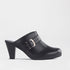 Factory Shop Froggie Women’s Push in Heeled Mule- Black leather-13048