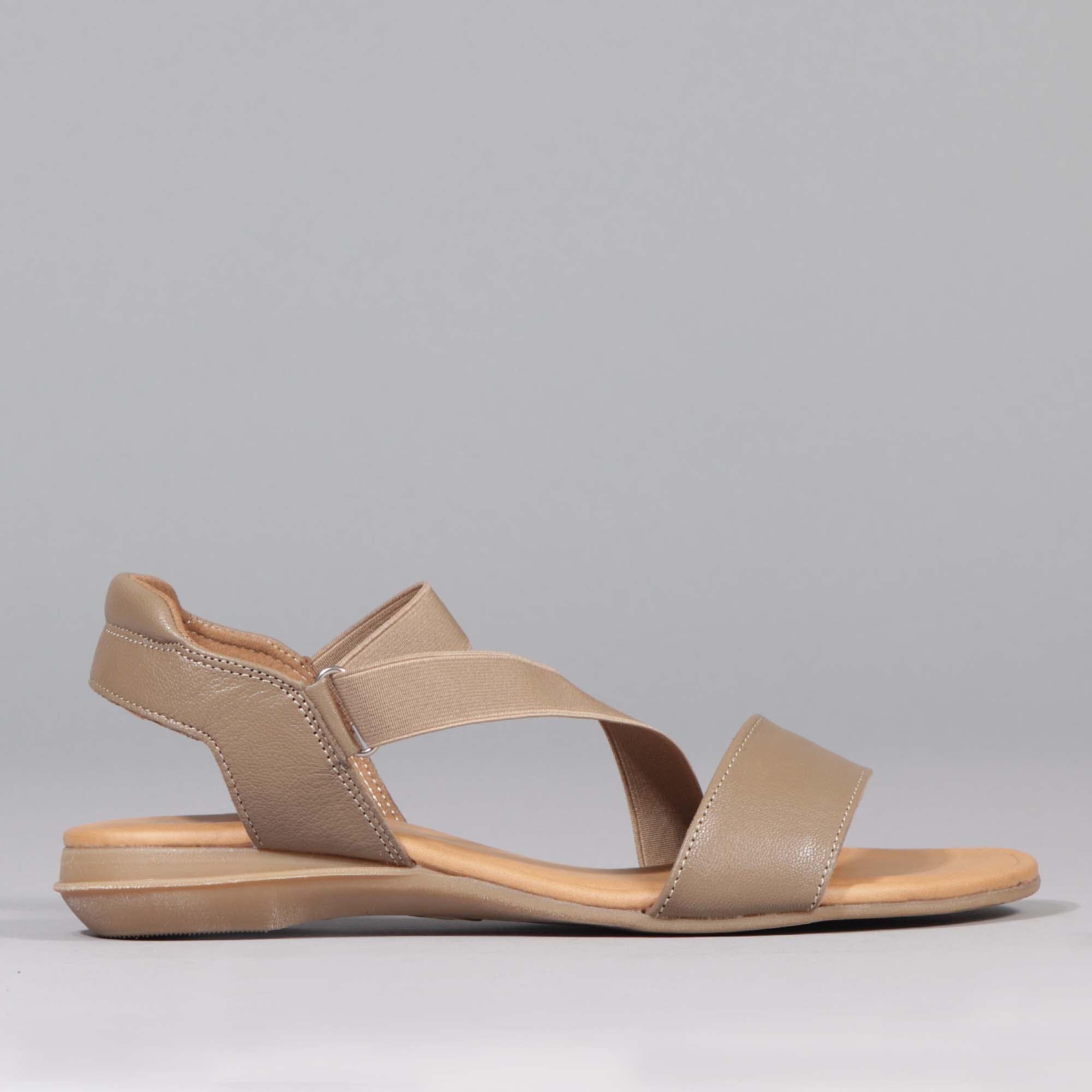 Factory Shop Shoes 3 / Stone / 12618 Elasticated Slingback Sandal in Stone - 12618