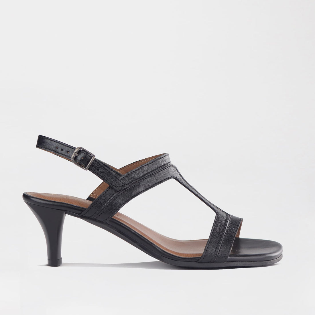 Factory Shop Shoes 4 / Black / 13128 Medium Heel- H Bar Sandal