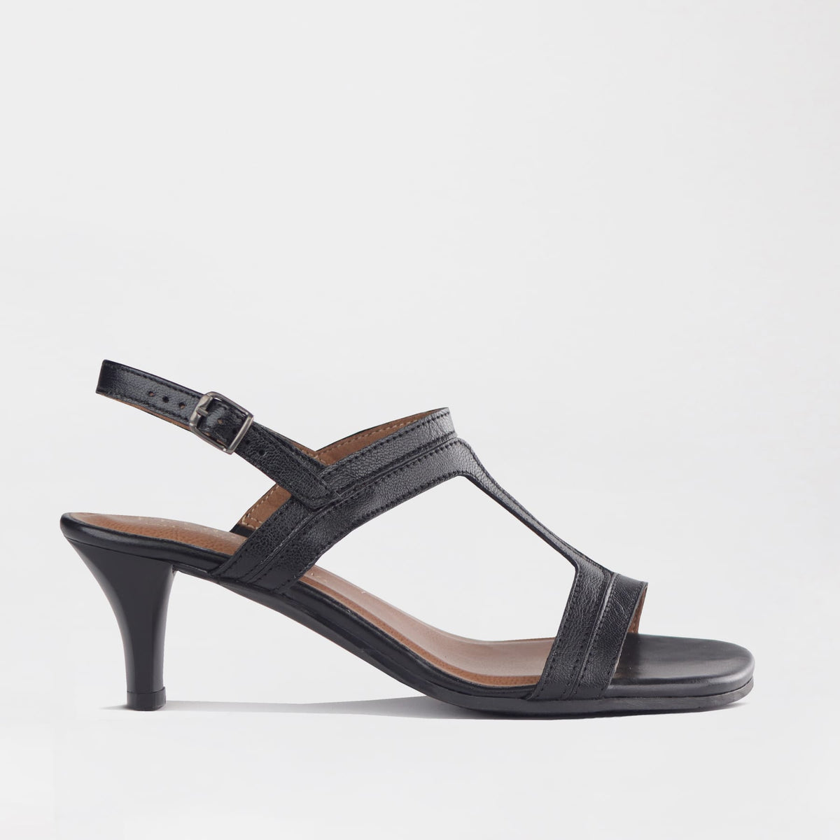 Factory Shop Shoes 4 / Black / 13128 Medium Heel- H Bar Sandal
