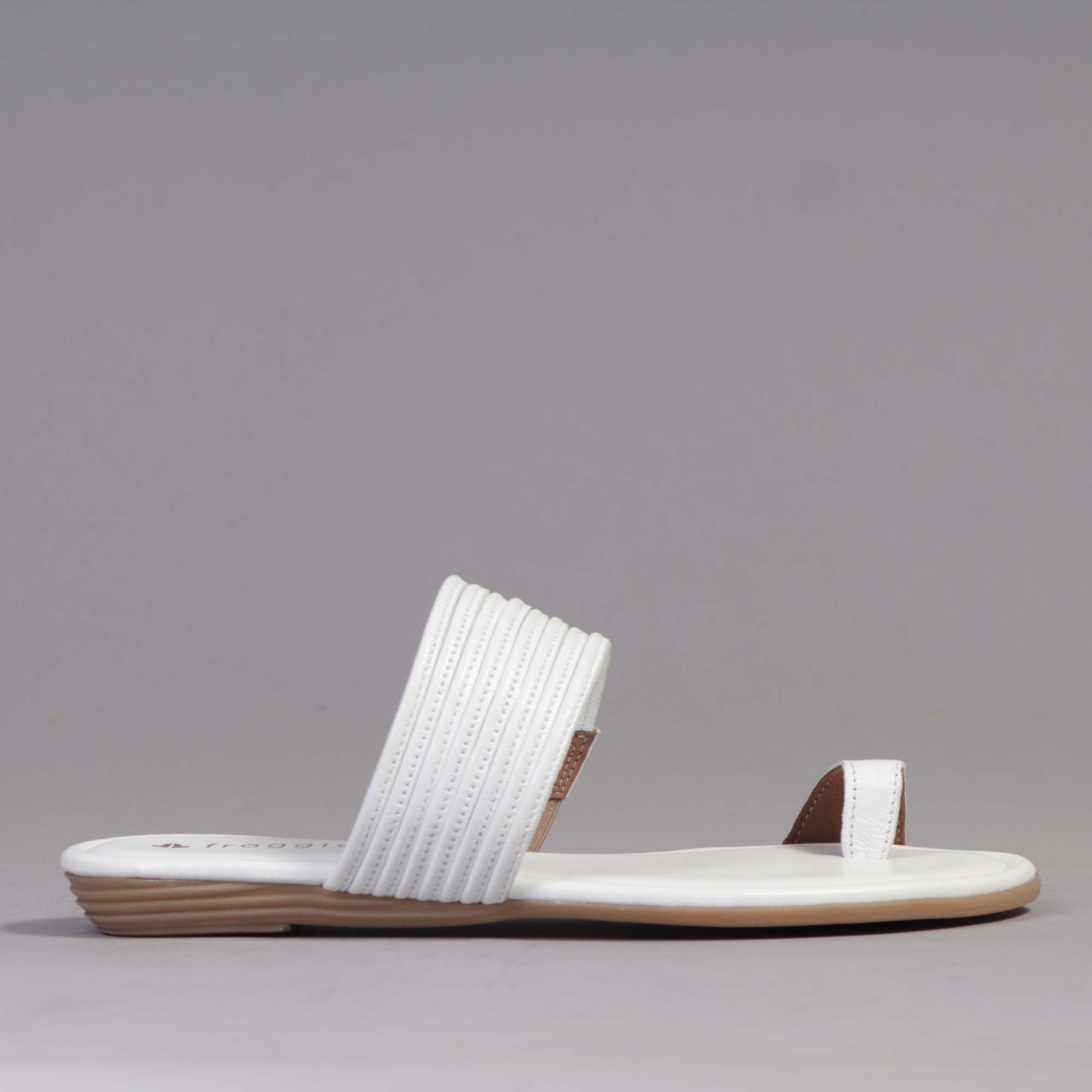 Factory Shop Shoes 4 / White / 12559 Flat strappy thong sandals in White - 12559