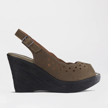 Factory Shop Shoes C36 / Forest / 12934 Cut-out Slingback Wedge Sandal in Forest- 12934
