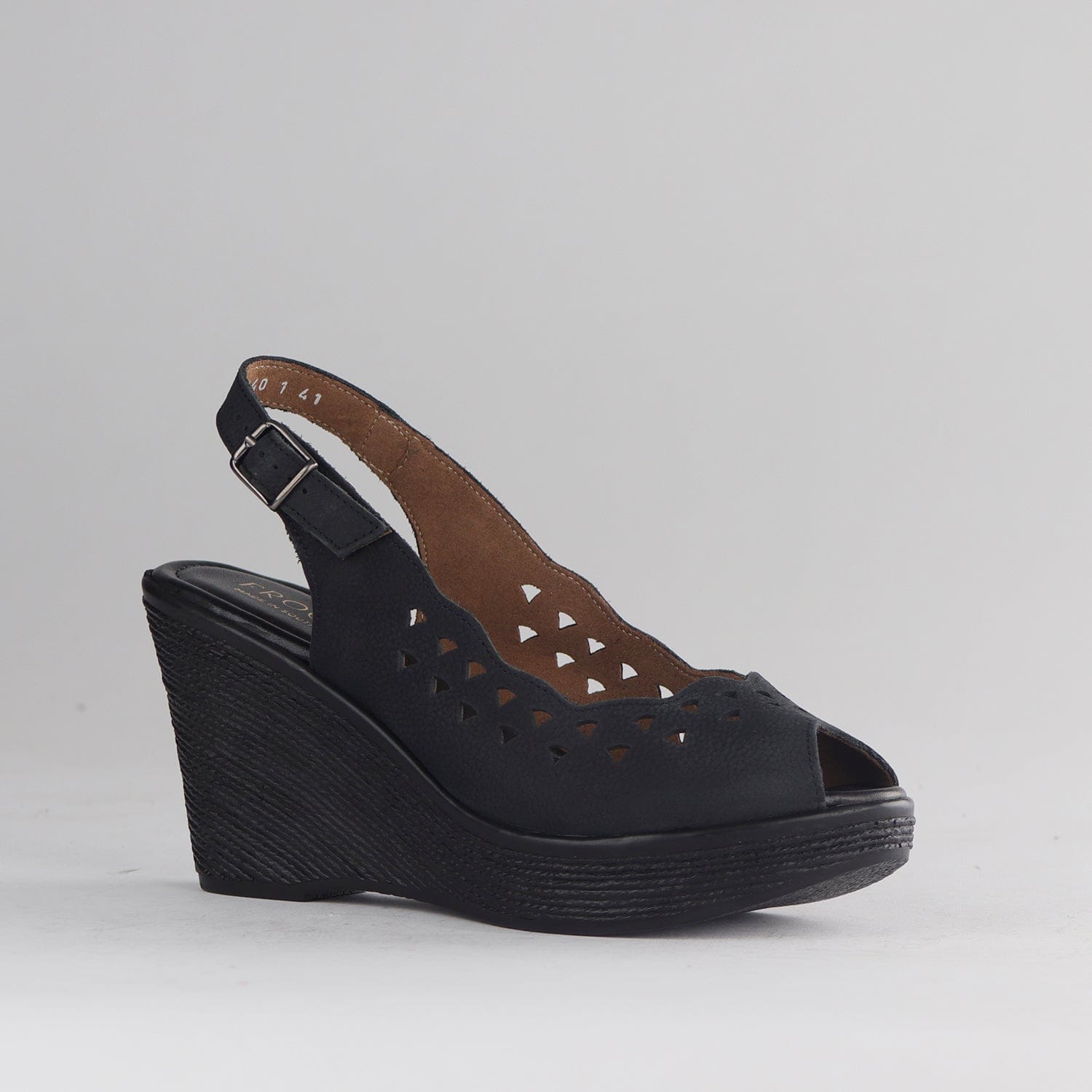 Factory Shop Shoes Cut-out Slingback Wedge Sandal in Black - 12934