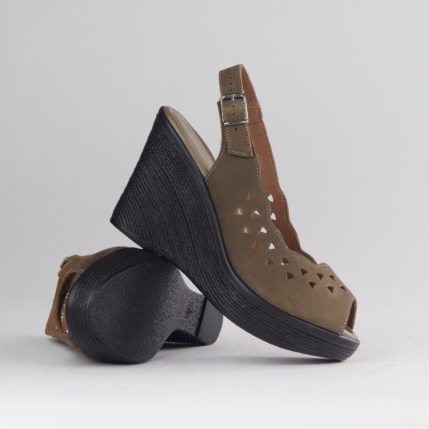 Factory Shop Shoes Cut-out Slingback Wedge Sandal in Forest- 12934