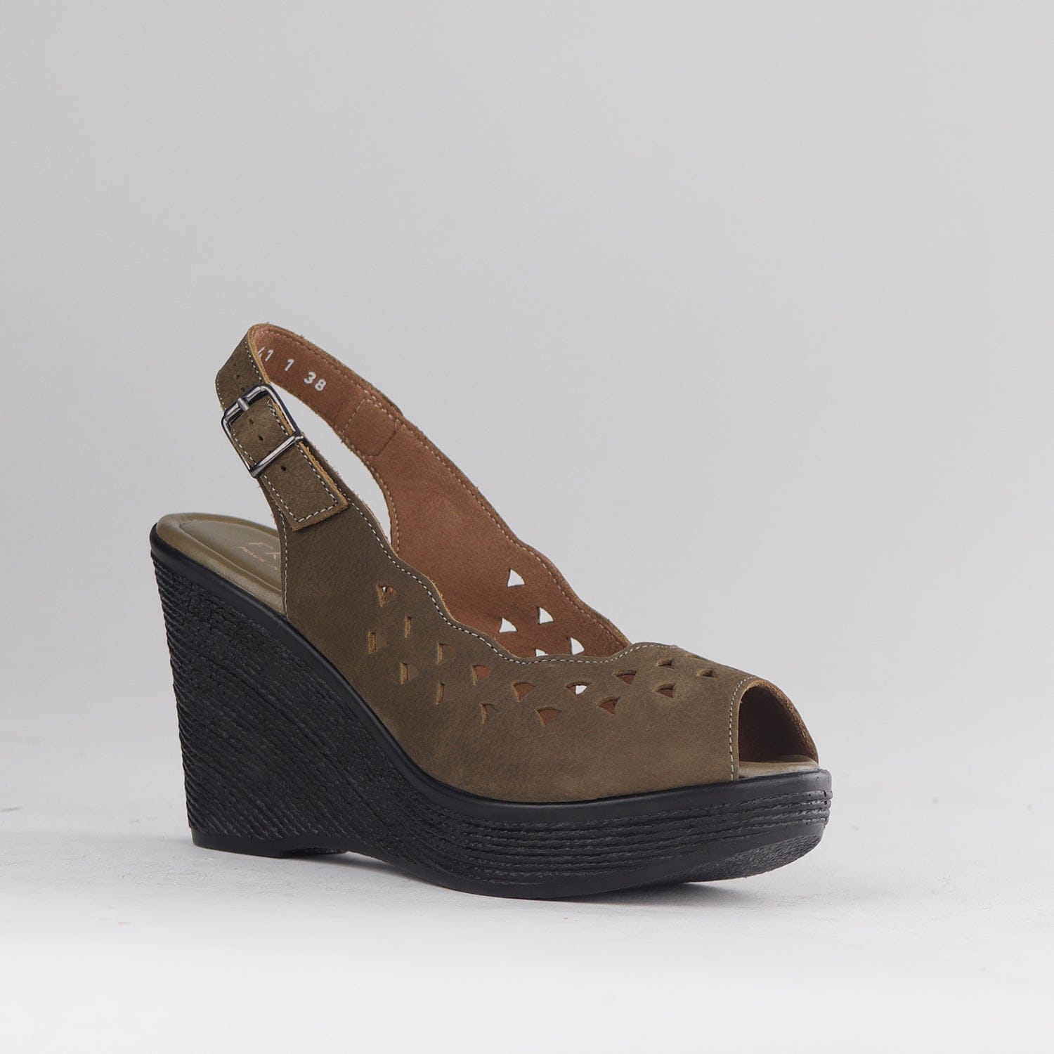 Factory Shop Shoes Cut-out Slingback Wedge Sandal in Forest- 12934