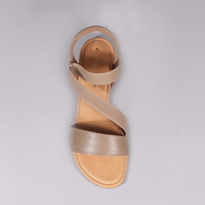 Factory Shop Shoes Elasticated Slingback Sandal in Stone - 12618