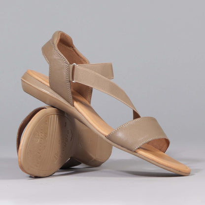 Factory Shop Shoes Elasticated Slingback Sandal in Stone - 12618