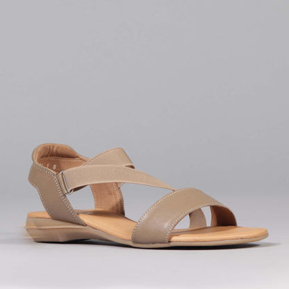 Factory Shop Shoes Elasticated Slingback Sandal in Stone - 12618