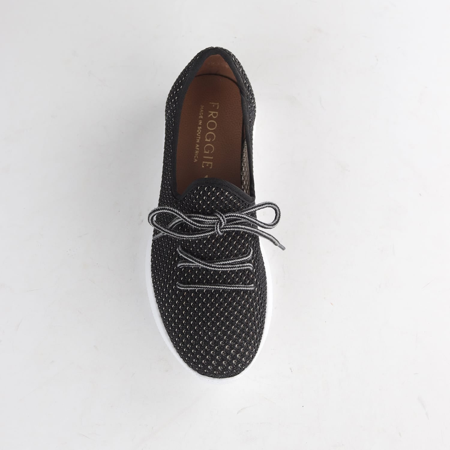 Factory Shop Shoes Froggie Women’s Featherlight Sneaker- Black Woven Fabric- 13046