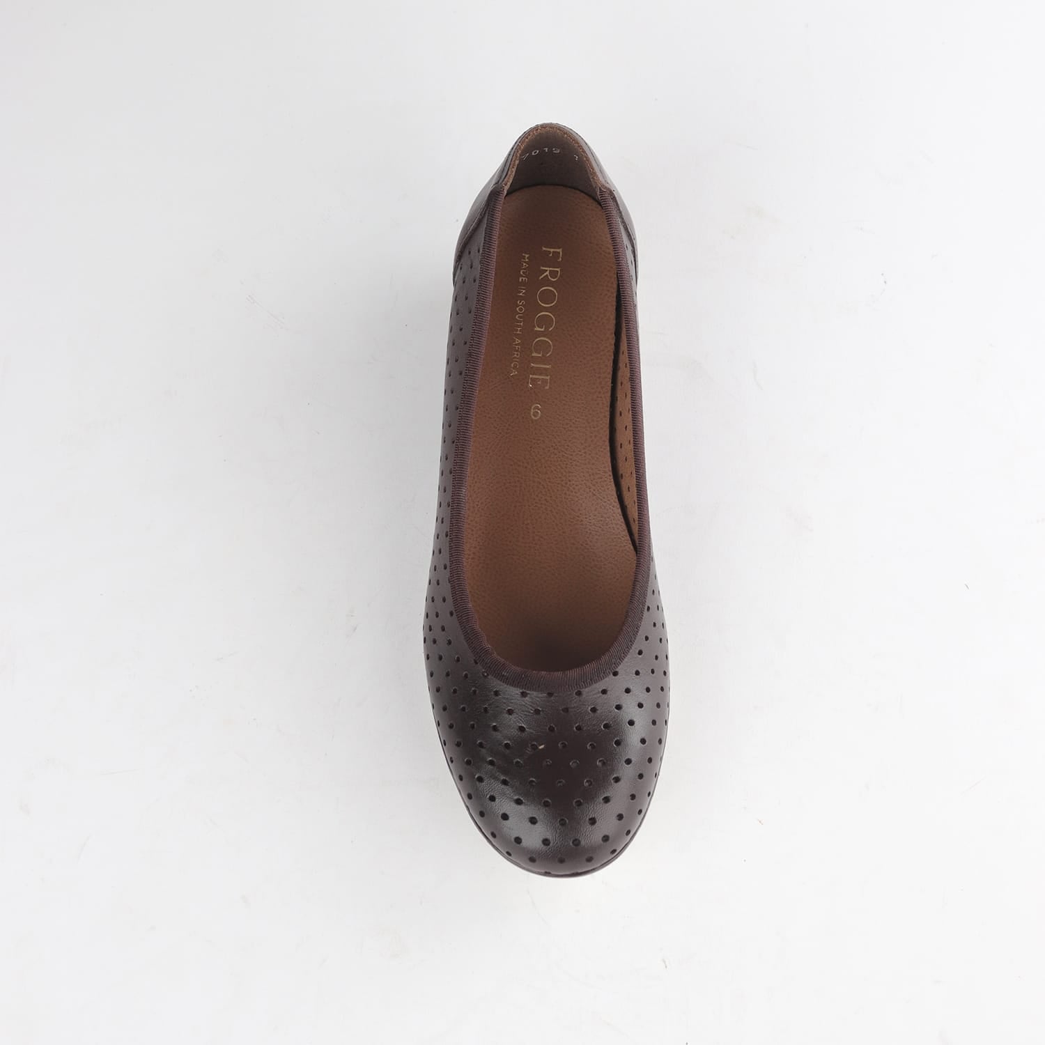Factory Shop Shoes Froggie Women’s Punched Pump Shoe- Brown Leather- 13049