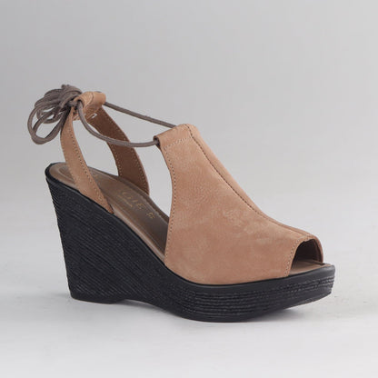 Factory Shop Shoes Lace-Up Wedge Sandal - 12821