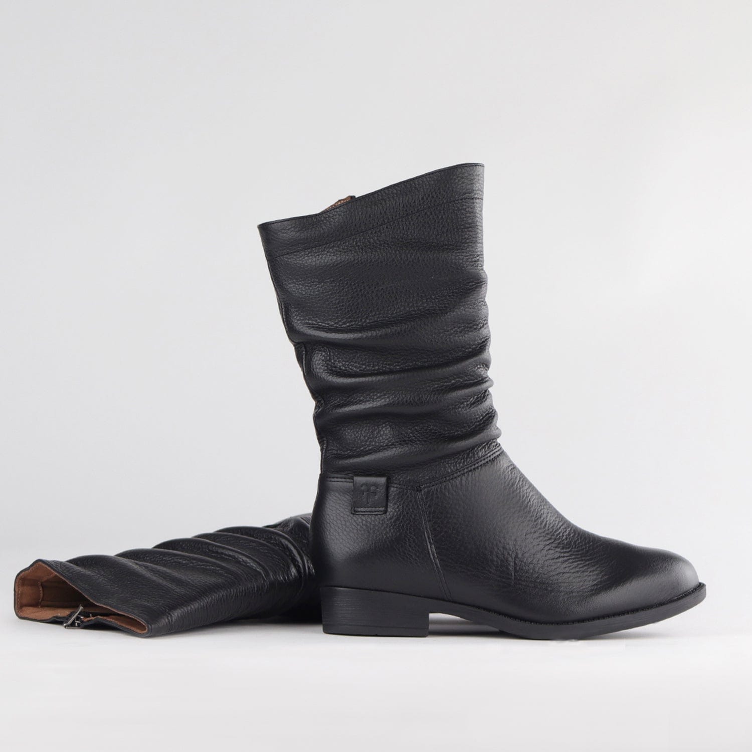 Factory Shop Shoes Mid-Calf Flat Boot in Black - 12871