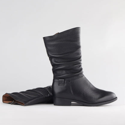 Factory Shop Shoes Mid-Calf Flat Boot in Black - 12871